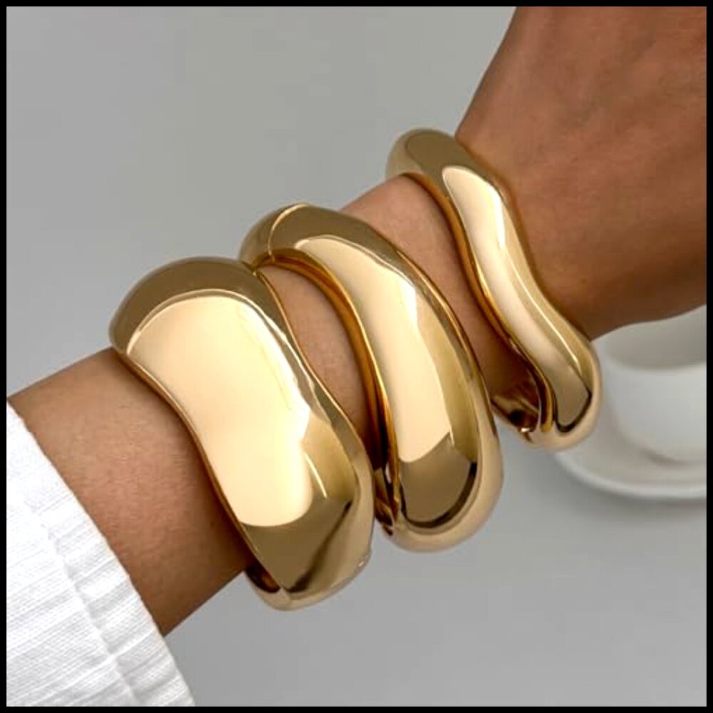 Chunky Statement Cuff Bracelets Stackable Minimal… - image 3